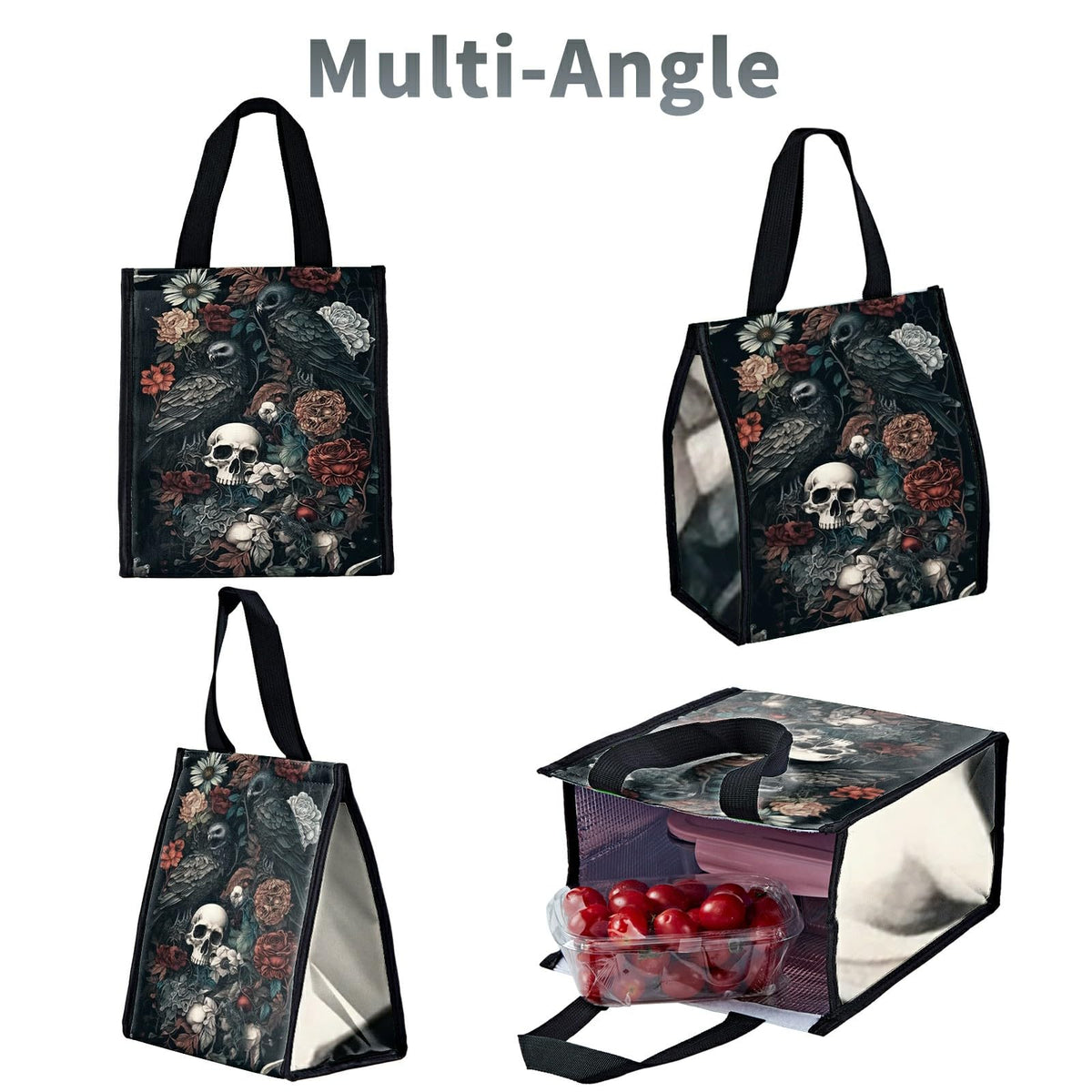 SROJDHFJB Lunch Bags Dark Skull Flower Eagle Cute Women Lunch Box Large Reusable Insulated Tote for Work, Beach, Travel