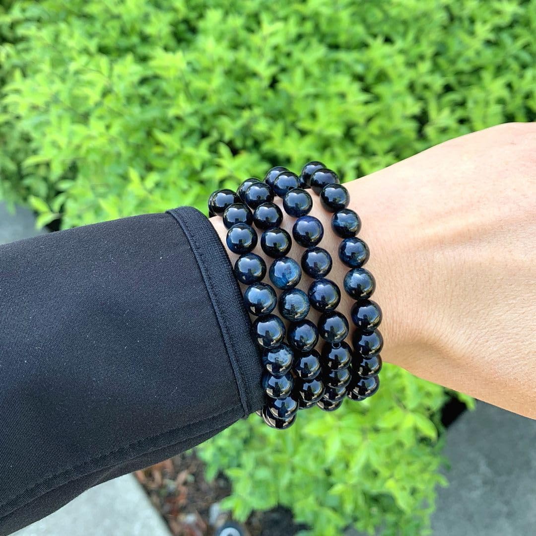 Adabele Real Natural Grade A Dark Blue Tiger Eye Gemstone Beaded Bracelet 8 inch Stretch Chakra Healing Crystal Stone Jewelry Energy Quartz Rock GB8-C42