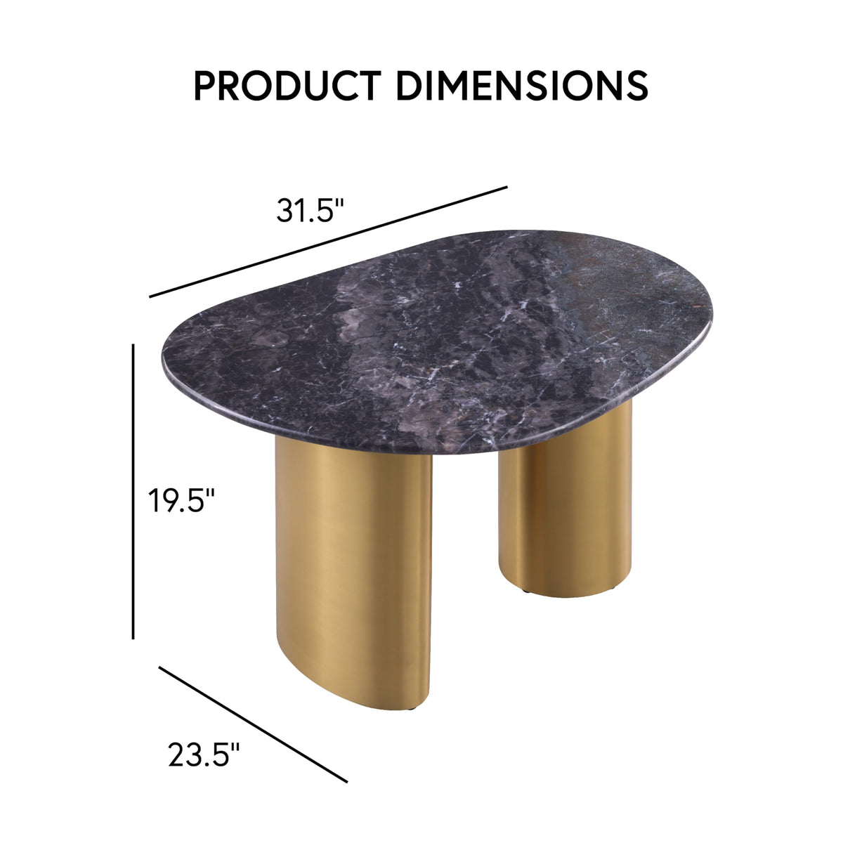 Furniture of America Gavora Modern 32-inch Grey and White Sintered Stone Top End Table with Gold Dual Pedestal Legs for Small Space, Living Room, Home Office, Multi-Color