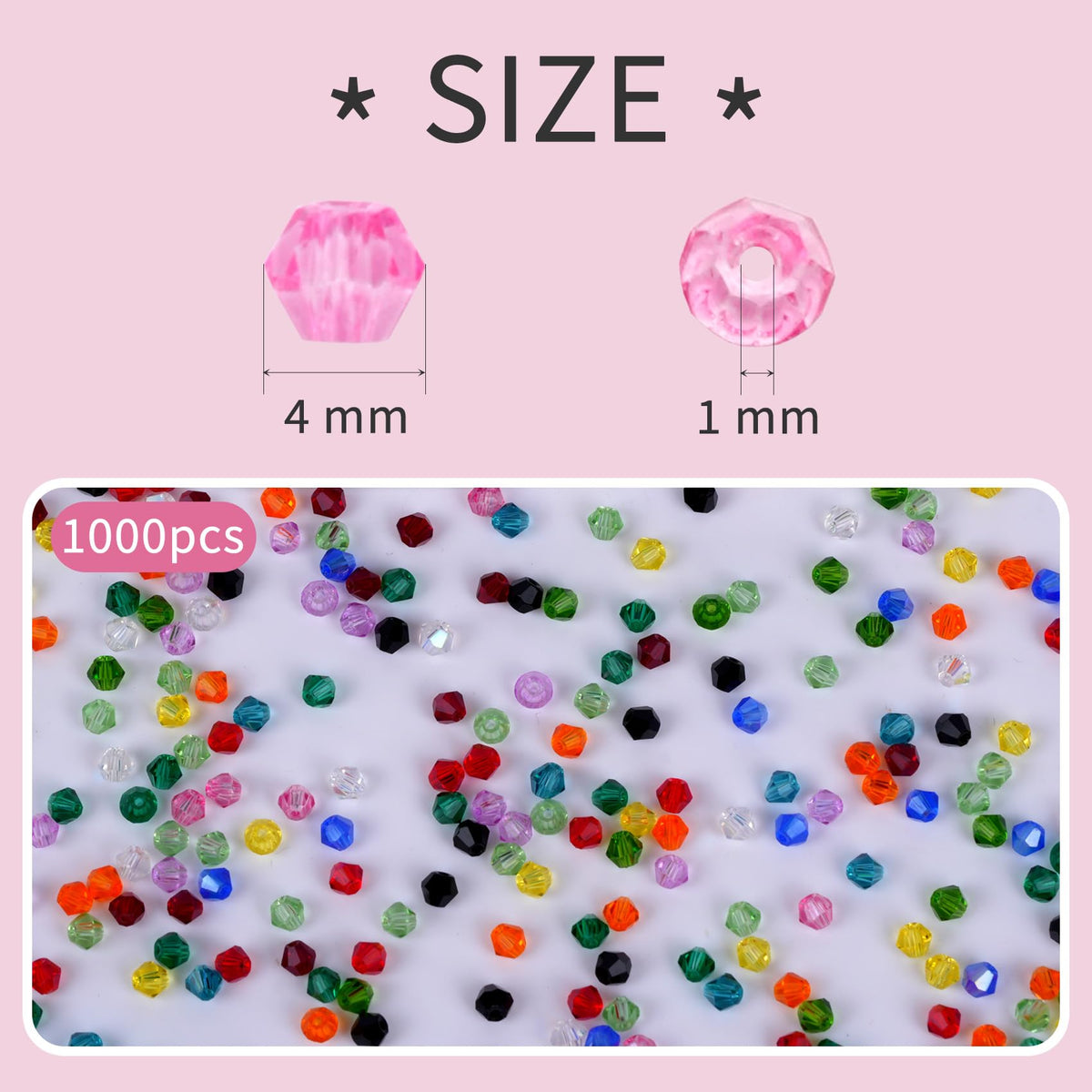 Kalumy 1000PCS Bicone Crystal Beads 4mm Glass Faceted Spacer Beads Bulk for Jewelry Making DIY Bracelets Necklace Earring Crafts (15 Colors)