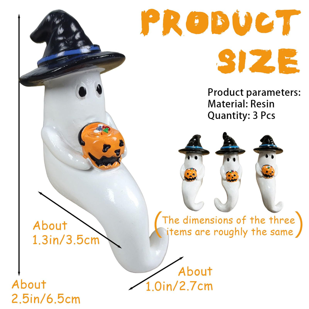 Hikiwin 3Pcs Halloween Ghost Figurine, Cute Spooky Resin Statue, Mini Ghosts Decorations for Gift, Funny Little Ghost Statue for Tabletop Home Decor, Halloween Decorations Indoor