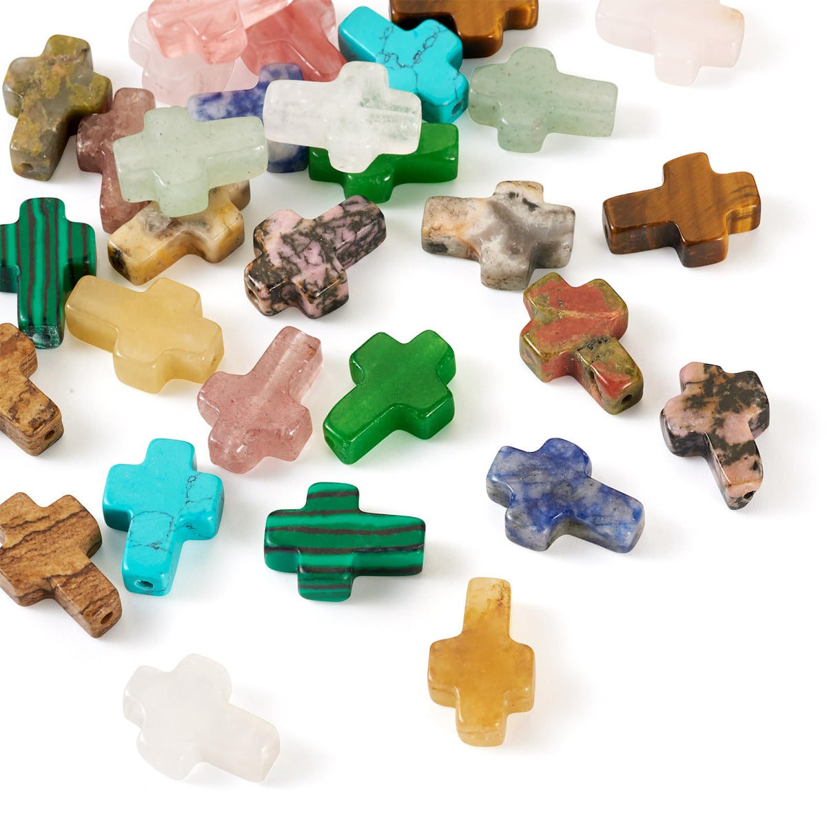 30 Pcs Gemstone Cross Beads Small Crosses Crystal Stone Bead Turquoise Cross Beads Small Crucifix Charms for Easter Holiday Bracelet Necklace Jewelry Making
