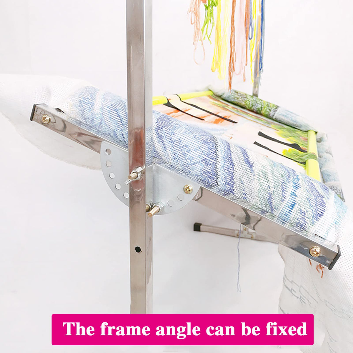 Embroidery Stand, Stainless Steel Needlework Floor Frame, Adjustable Cross Stitch Craft Stand, with 12 Hanging Wire Buckles, Standing Embroidery Lap Table, for Arts Crafts Sewing Needlework