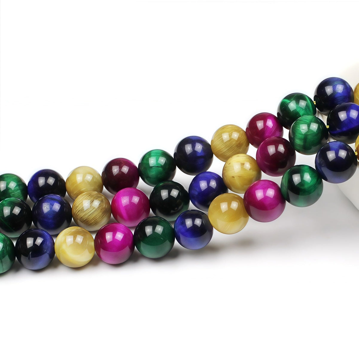 MJDCB Stone Beads 8mm 43pcs Round Mixed Color Tiger's Eye Loose Gemstone Bead Charms for Jewelry Making Bracelet Necklace Earring Pendant