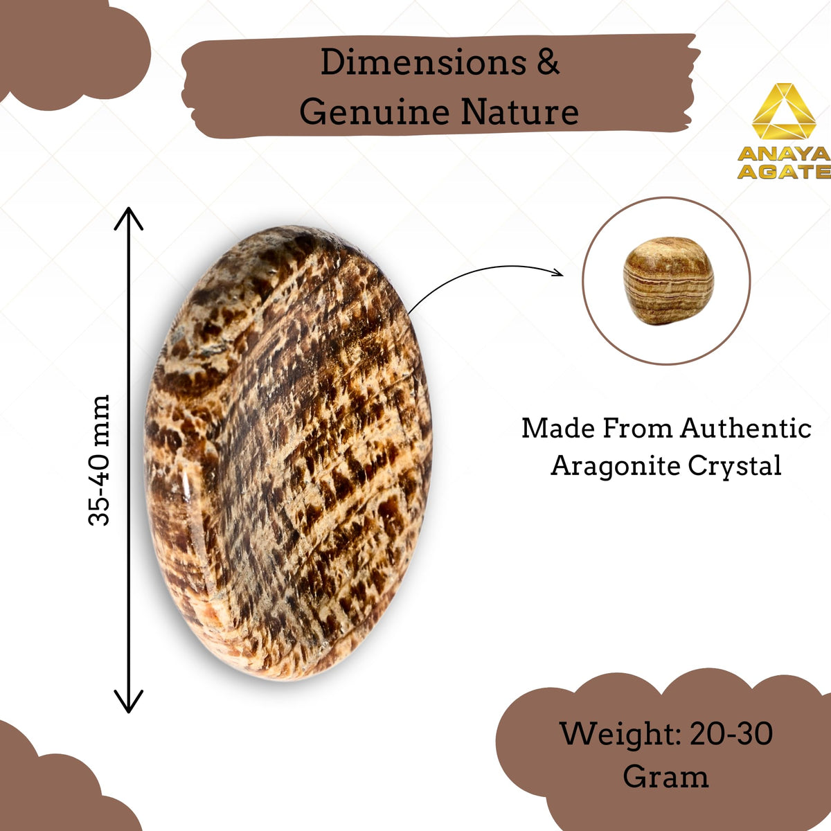 Anaya Agate Aragonite Worry Stones Certified Crystal Thumb Worry Stone for Anguish, Relaxing and Soothing Balance Stones for Meditation, Stress Relief Crystals and Healing Stones for Men, Women