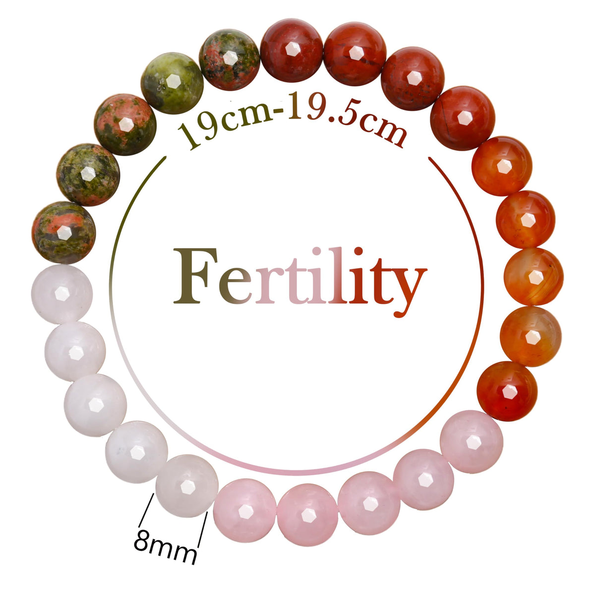 BONNY BOXX Mixed 8mm Natural Stone Bracelet for Fertility, Handmade Stretch Pink Quartz Red Jasper Bracelet Adjustable Crystal Healing Jewelry for Unisex Spiritual Gift