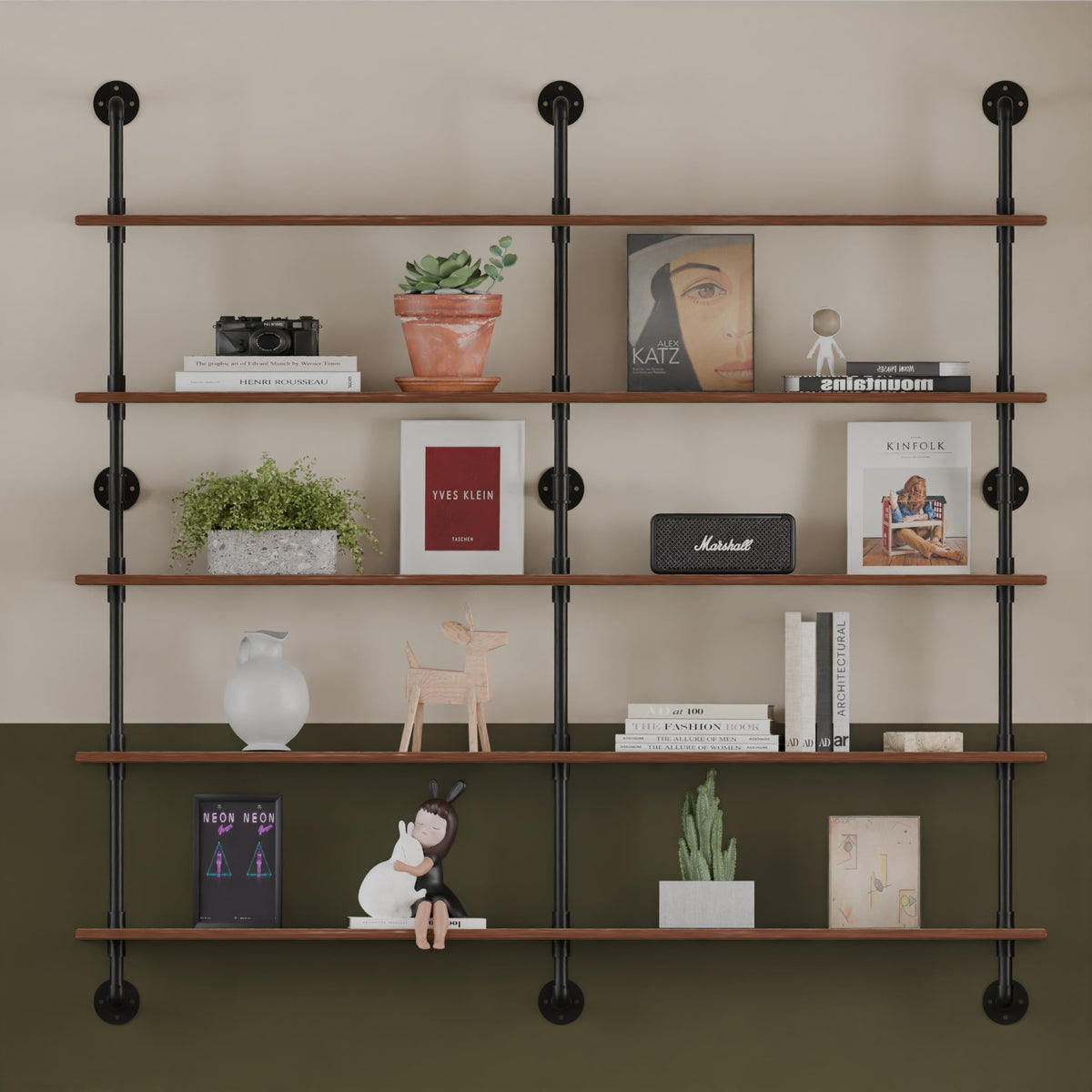 HDDFER Industrial Pipe Shelf Shelving Bookcase, Wall Mounted Rustic Bookshelf 60 Inch, Floating Bookshelves for Wall,Retro Wood Metal Pipe Industrial Shelves for Living Room