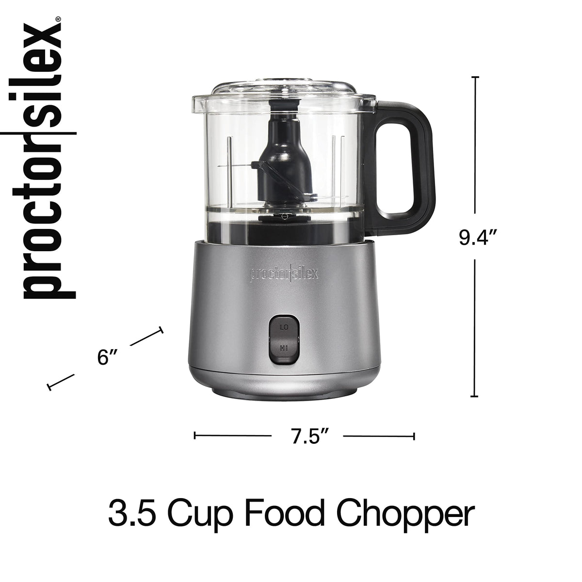 Proctor Silex Durable Electric Vegetable Chopper & Mini Food Processor with 2 Speeds for Chopping, Puree & Emulsify, 3.5 Cups, Silver