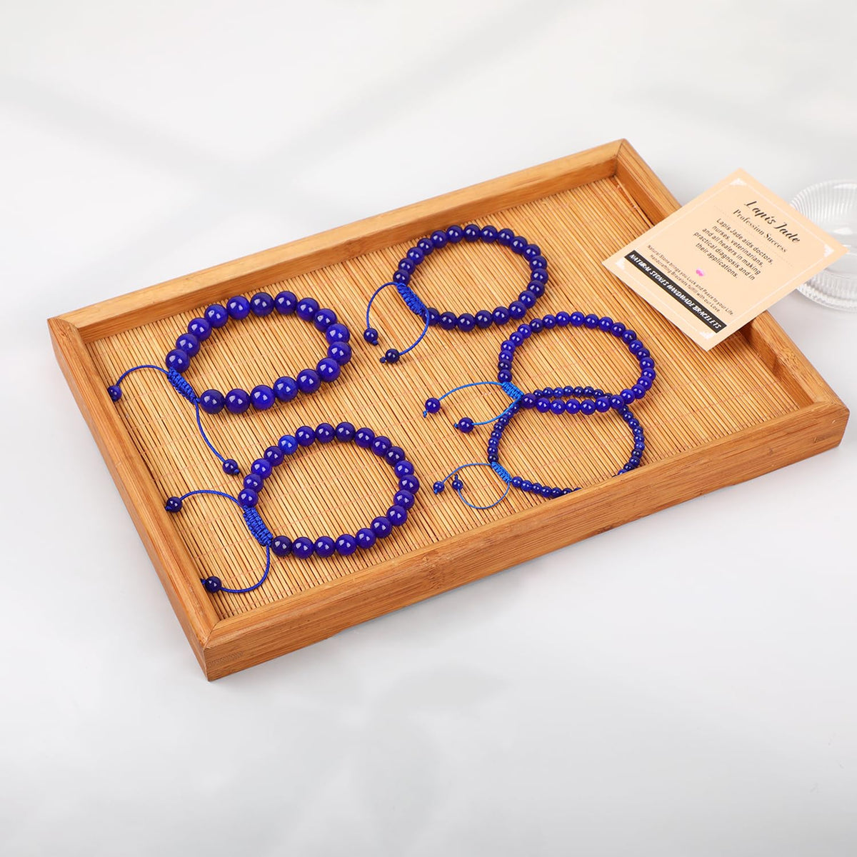 AD Beads 4mm Blue Lapis Jade - Profession Success - Handmade Natural Stone Crystal Bracelet with Adjustable Macrame String - Yoga Healing Power Energy Gifts for Men and Women