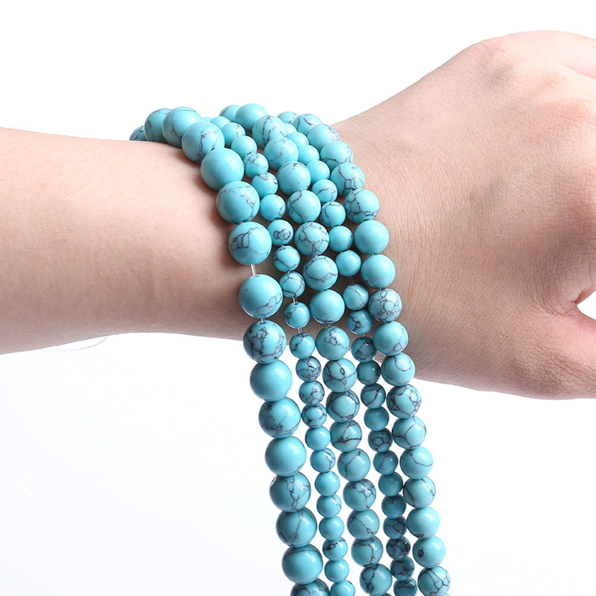 45PCS 8MM Blue Turquoise Round Loose Beads Natural Gemstone Beads for Jewelry Making DIY Bracelet Necklace 15"