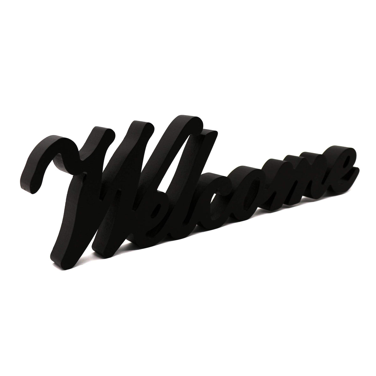 CVHOMEDECO. Matt Black Wooden Words Sign Free Standing "Welcome" Desk/Table/Shelf/Home Wall/Office Decoration Art, 14-1/2 x 4-1/4 x 1 Inch