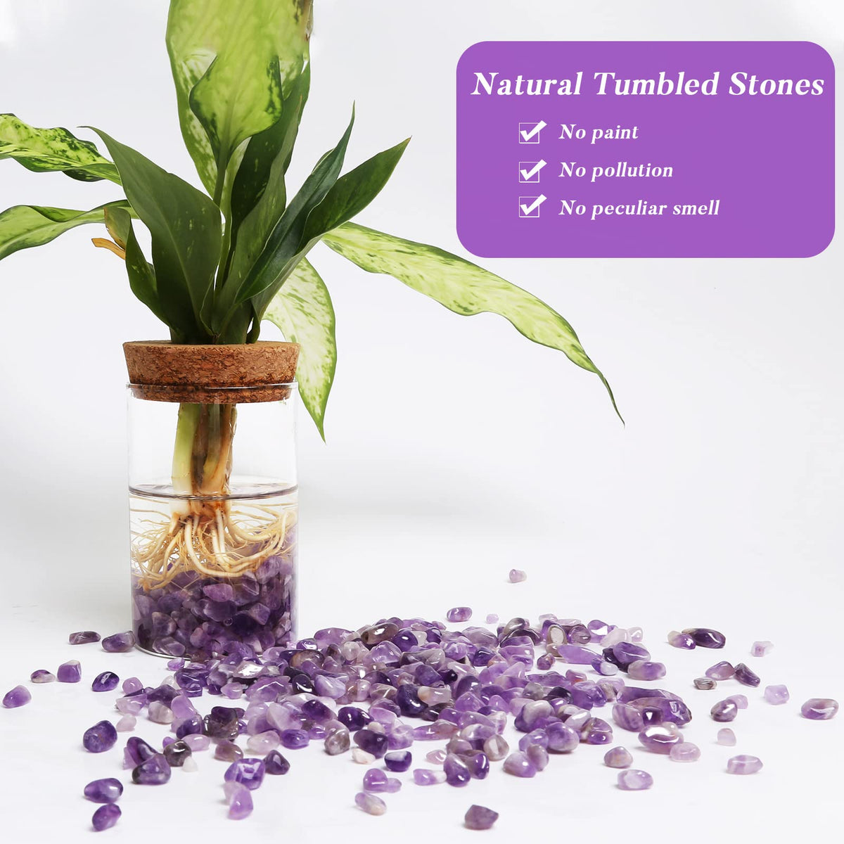 QICQDRAM Polished Gem Stones Rocks Crystals 0.9 Lb/405g Natural Tumbled Stones Amethyst Crystal Chips Bulk for Healing Crystals & Fish Tank Rocks Gravel, Vase Filler, Plants Decor