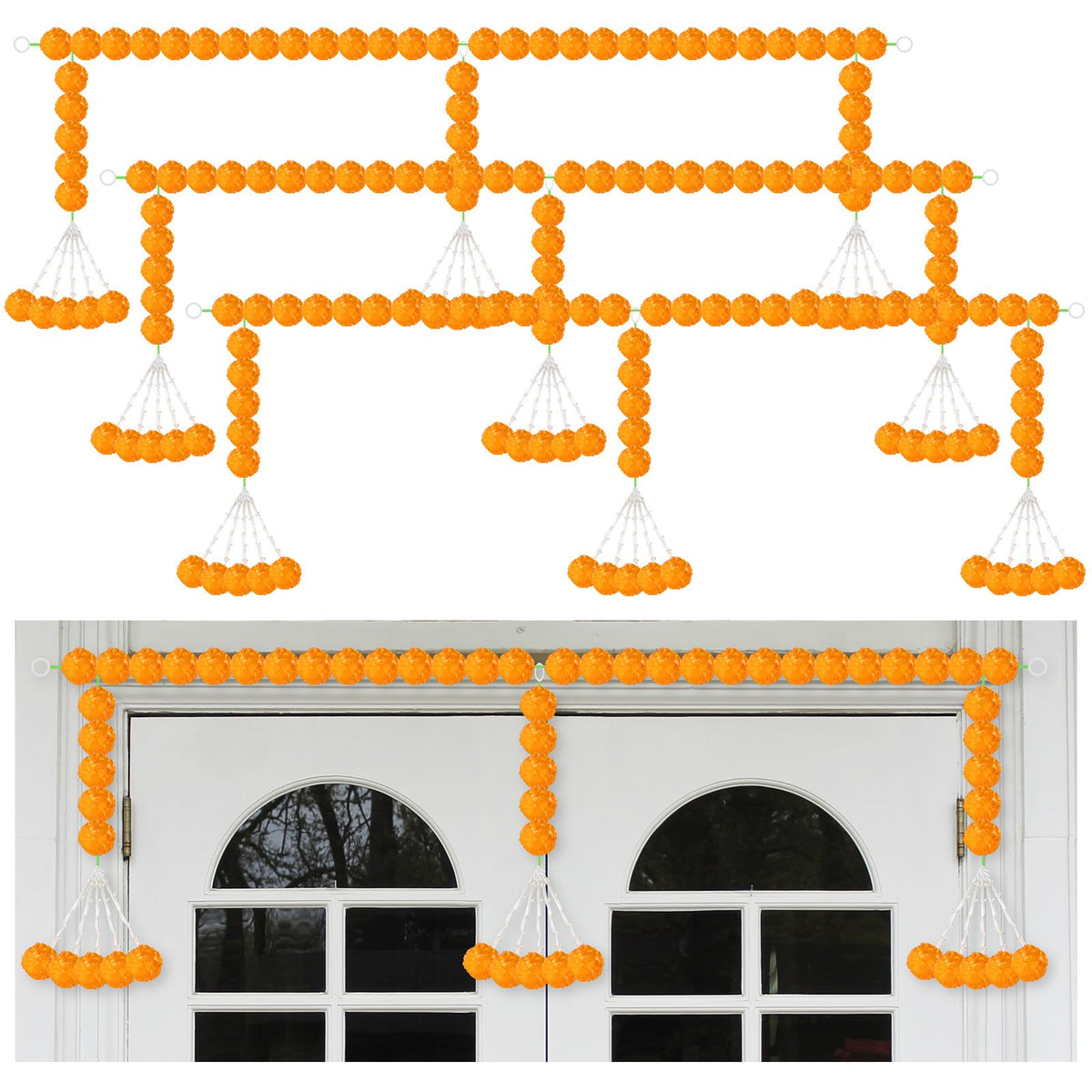 Giegxin 3 Pcs Marigold Garland for Diwali Decoration 4.92 feet Long Strand Artificial Marigold Flowers for Diwali Pooja Indian Home Wedding Dia De Los Muertos Day of The Dead (Orange)