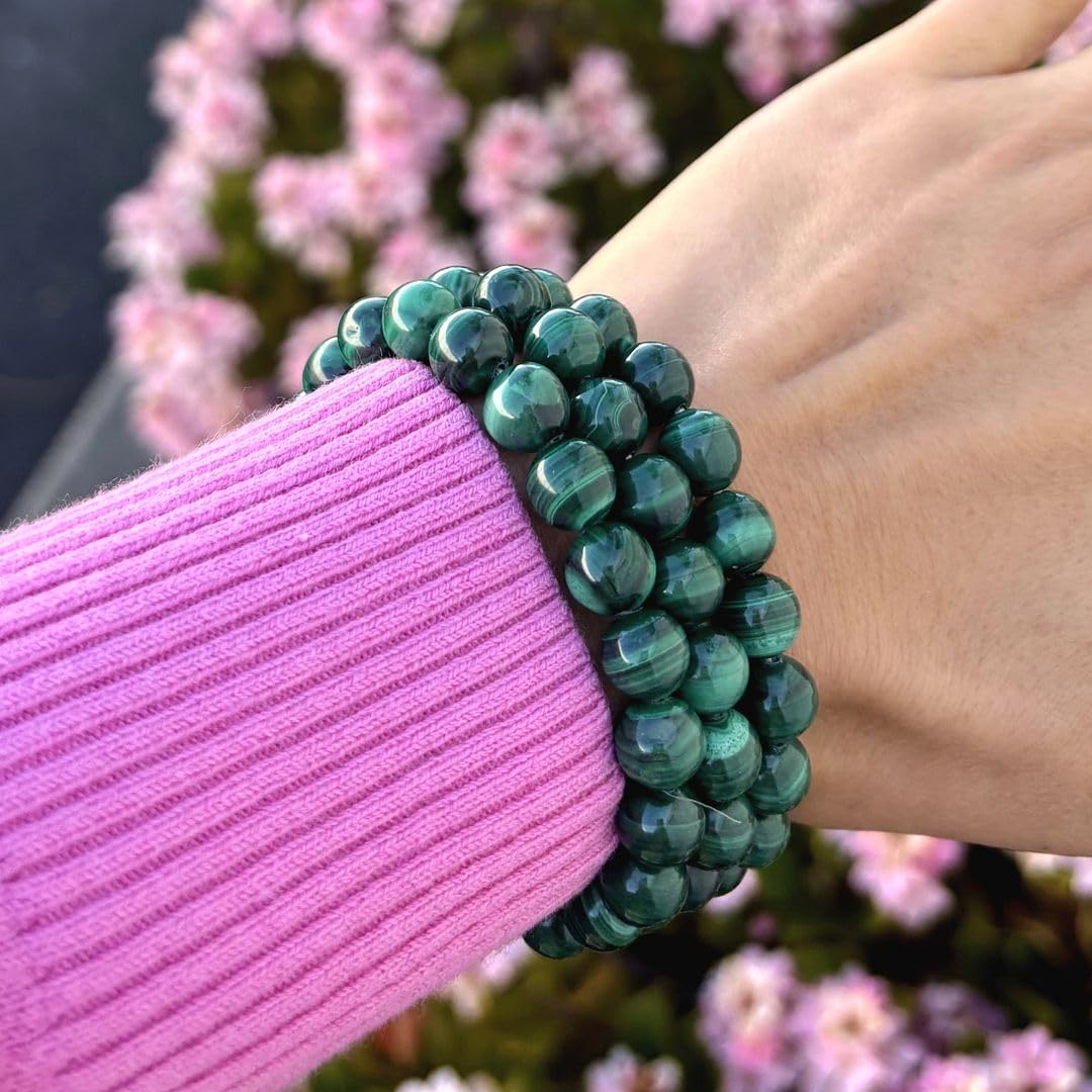 Adabele Real Natural Green Malachite Bracelet Gemstone Beaded Bracelet 7.5 inch Stretch Chakra Healing Crystal Stone Jewelry Women Mom Gift GB8-B11