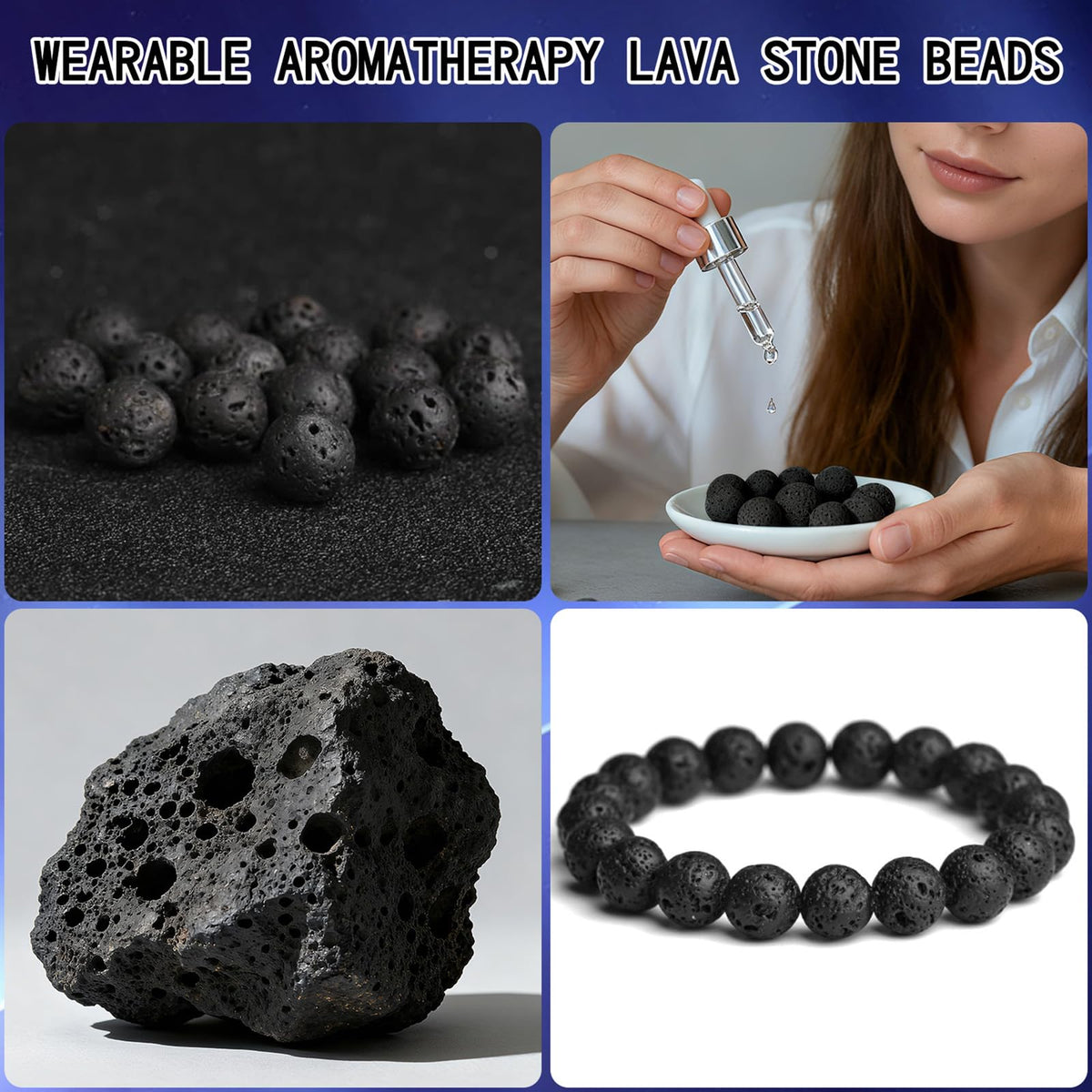 SONGIN 396Pcs Lava Beads, 8mm Natural Black Volcanic Rock Stone Chakra Round Beads for Diffuser Essential Oils Yoga Bead Bracelets DIY Jewelry Making Supplies