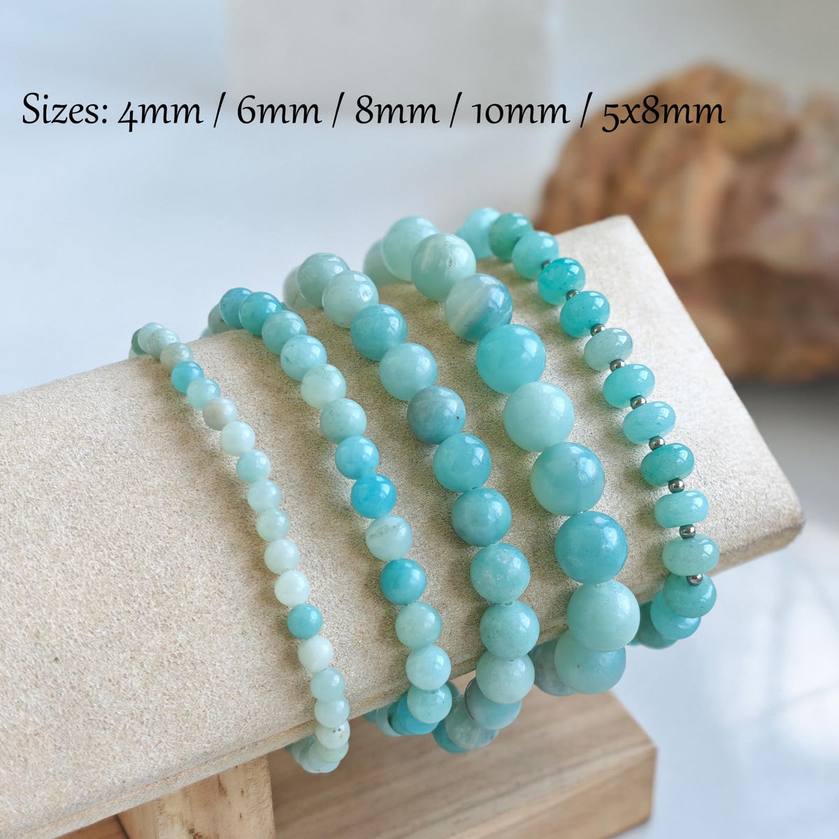 CHCCOYE 4mm Natural Healing Gemstone Bracelet Handmade Yoga Stretch Elastic Bracelet Stress Relief Crystal Jewelry for Men and Women (4mm, Amazonite)