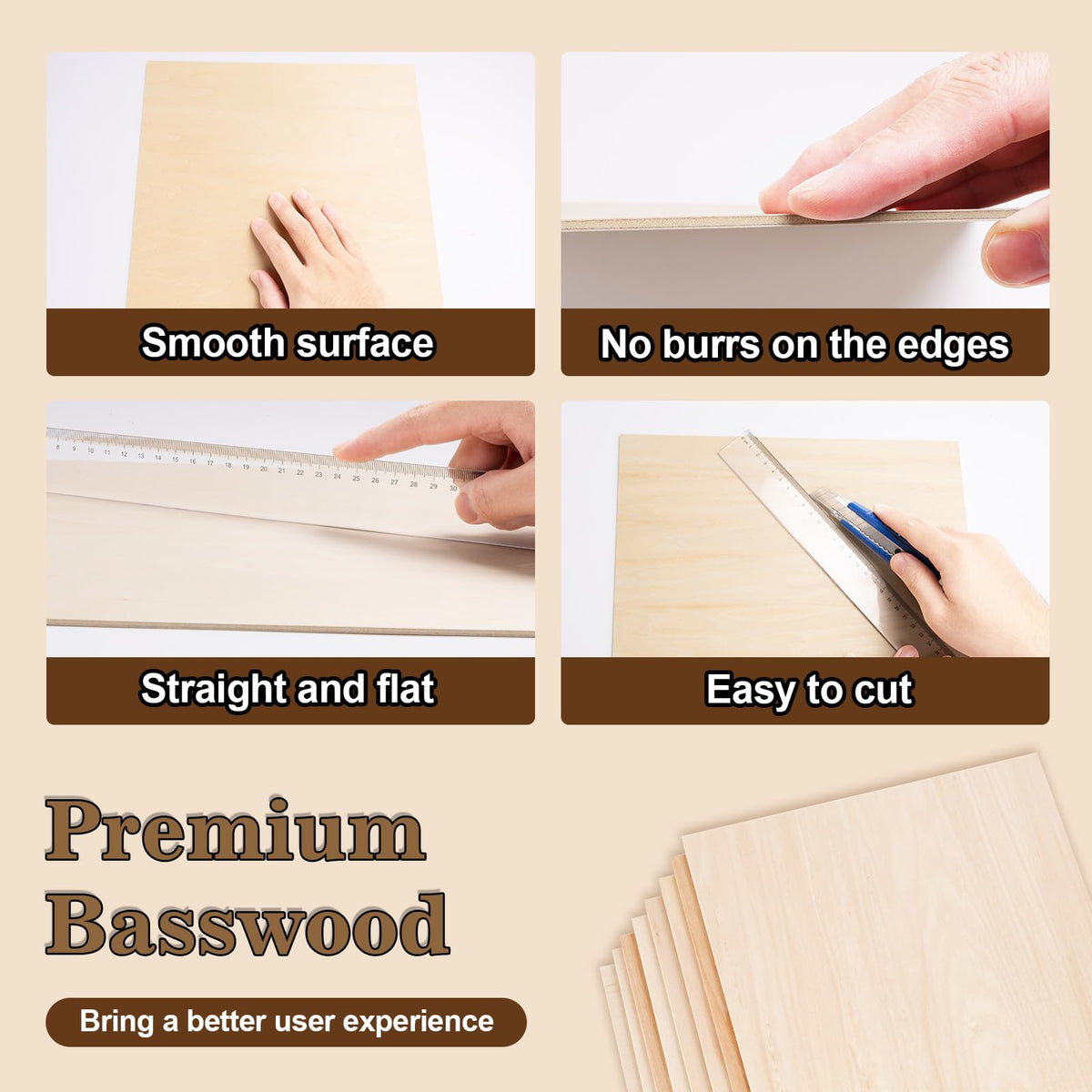 60 Pack Basswood Sheets for Laser Cutting, 12 x 12 x 1/8 Inch, Unfinished Squares Wood Sheets for Crafts - Smooth Surface Plywood for Wood Burning, Engraving, Architectural Models, Painting & Staining