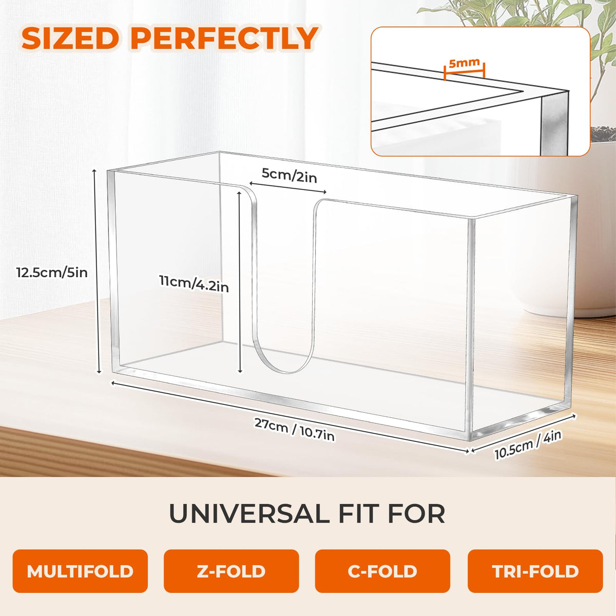 1PACK Paper Towel Holder, Countertop Paper Towel Dispenser Bathroom Paper Hand Towels Dispensers Clear Acrylic Napkin Holder Suitable for Z-fold, C-fold or MultiFold Trifold for Bathroom Kitchen