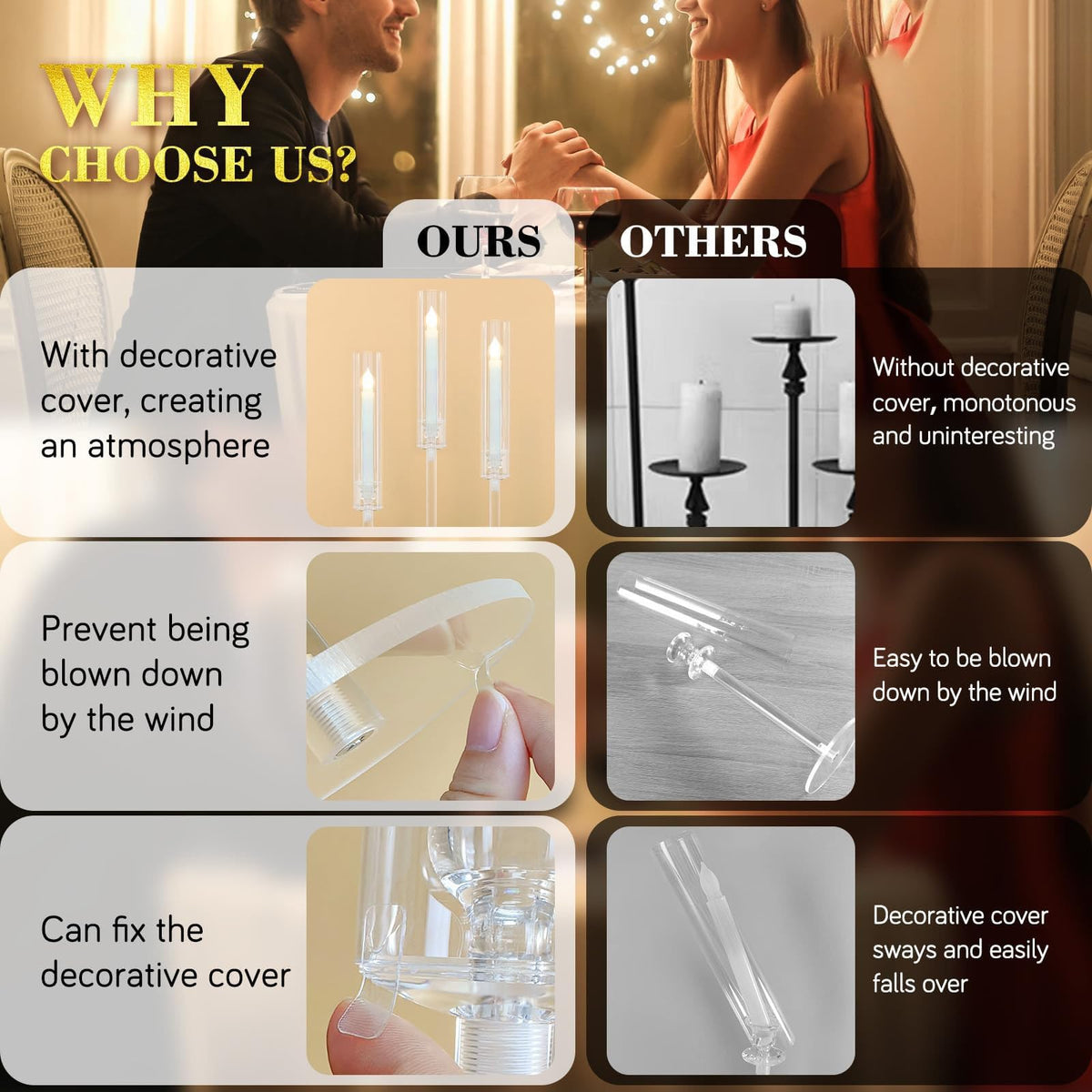 2/4PCS Candle Holder - Candelabra, 3/5 Arms Clear Candelabra Centerpieces for Wedding, Acrylic Candle Holder, Taper Candlesticks Candle Holders, with Acrylic Shade(5 Arm 2)