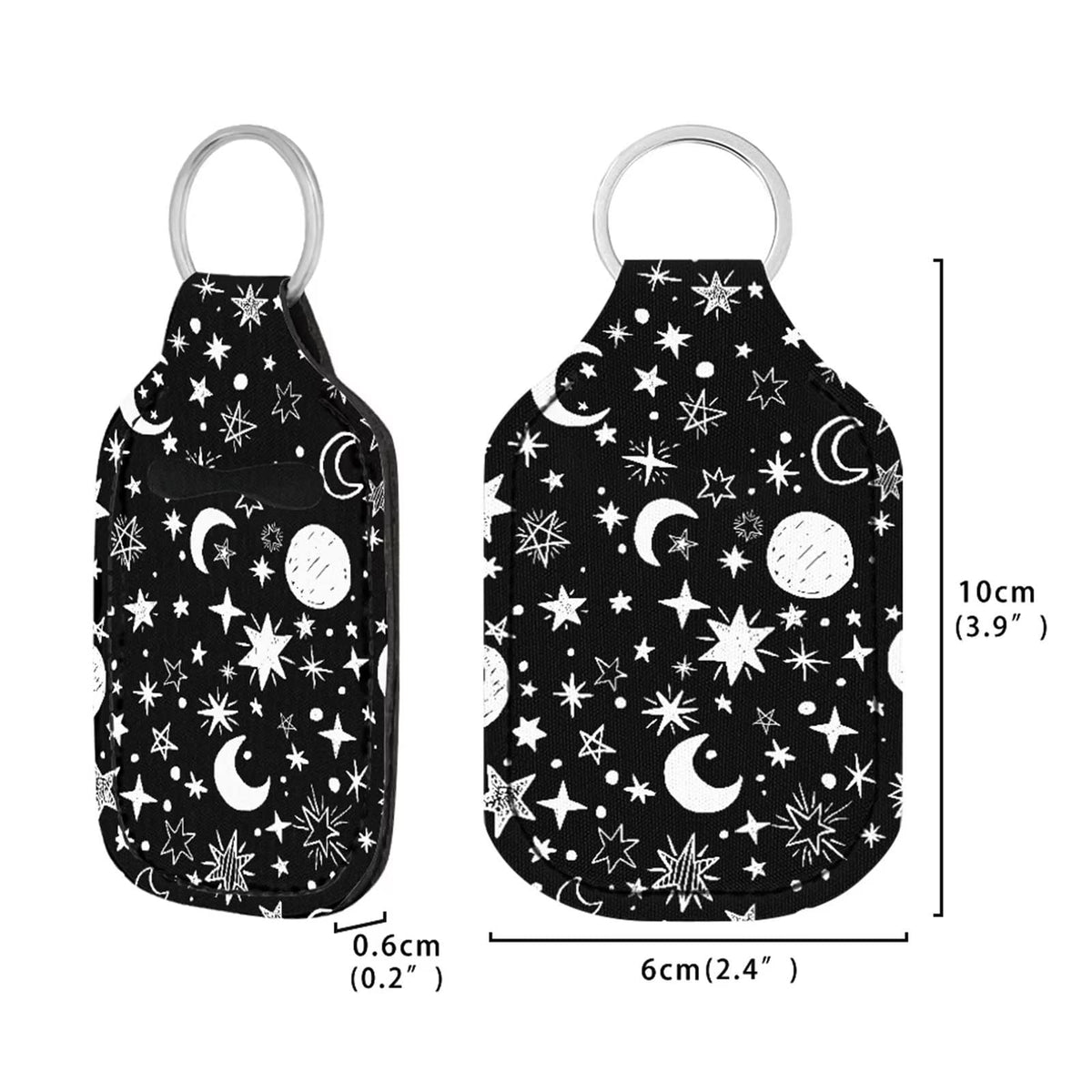Suobstales Star Moon Print Travel Bottles with Keychain Holder Black Chapstick Holder Keychain Set Neoprene Portable Pouch Wristlet Lanyards for Home Traveling