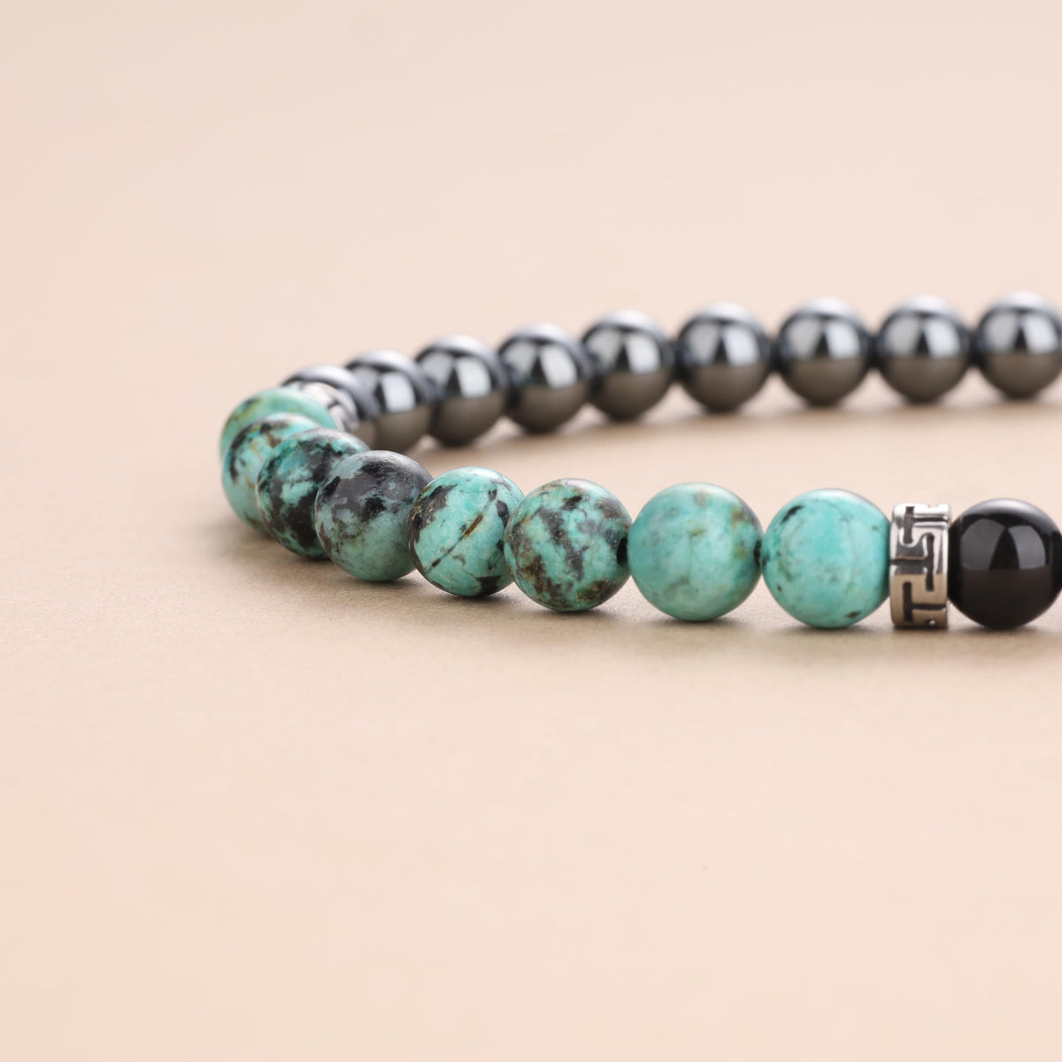 GAVU 6mm Triple Protection Bracelet, Men's Crystal Bracelet, Hematite Obsidian African Turquoise Bracelet for Men