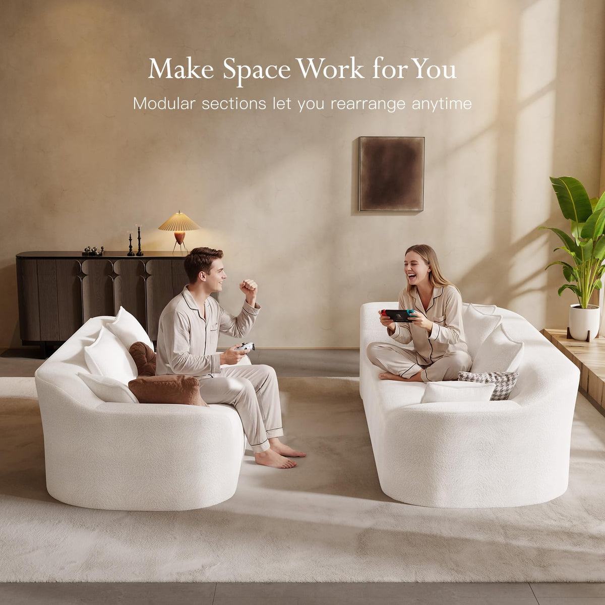 Vesgantti Luxury Modern Curved Sectional Sofa, Oversized Chenille Cloud Couch for Living Room, Comfy Luxury L-Shaped Boneless Sofa with Extra Deep Seat, Tool-Free Assembly, Snow White