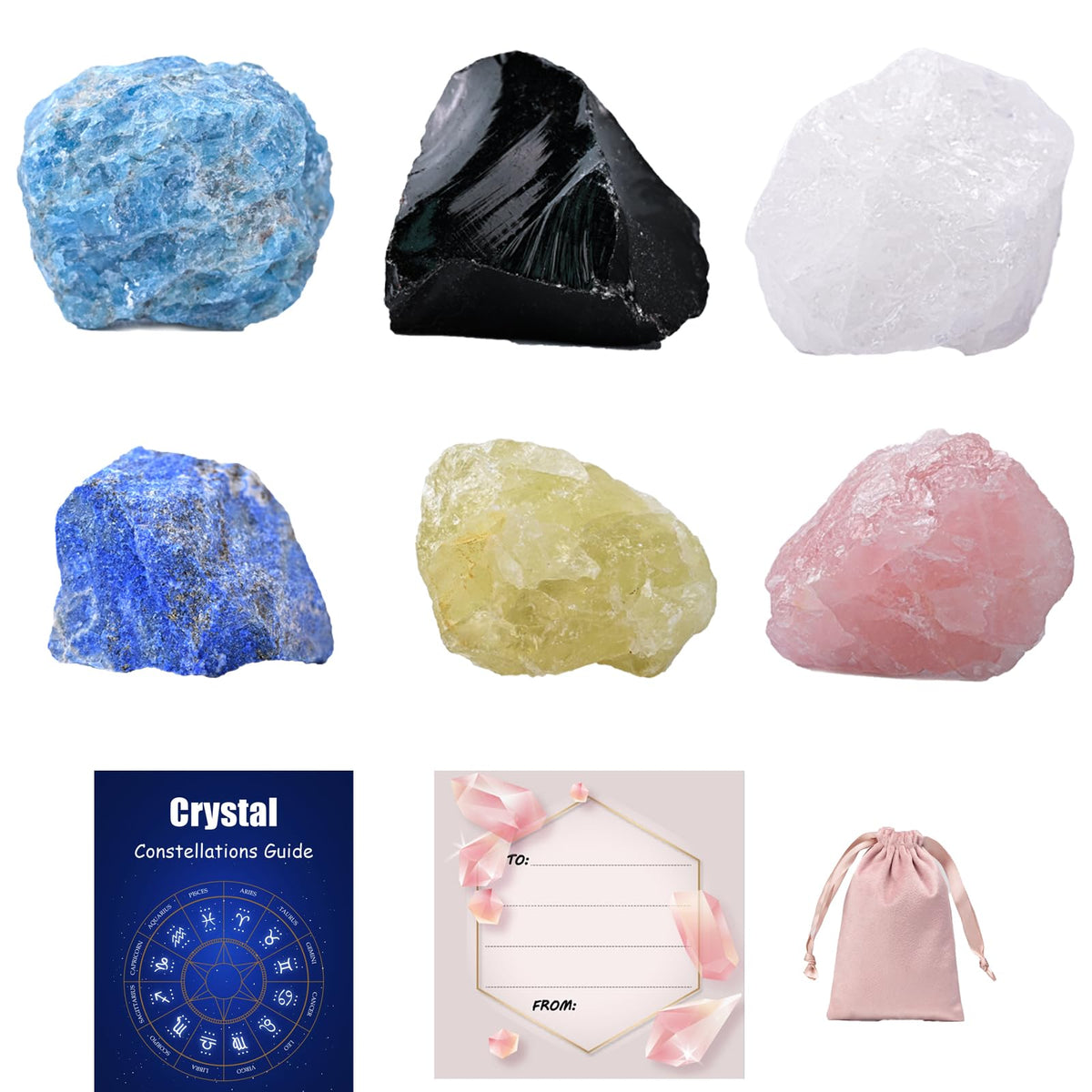 Crystals and Healing Raw Stones, Natural Gemstone Raw, 6PCS Crystals Constellation Sets for Gifts, Yoga Meditation (Libra)