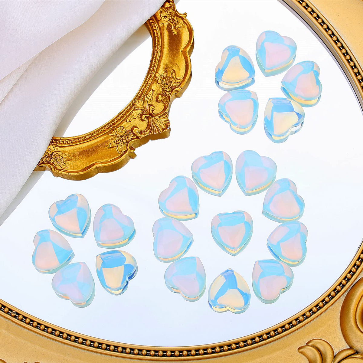 QINJIEJIE 20 PCS Opalite Heart Stones Natural Crystals Polished Healing Pocket Bulk Wholesale Healing Palm Thumb Love Set Reiki Energy Balancing Meditation Gift