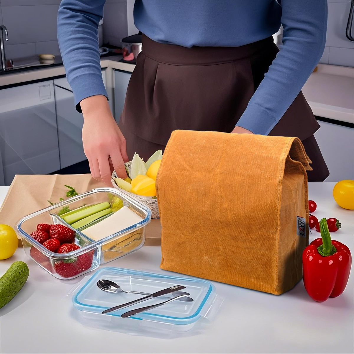 Waxed Canvas Lunch Bags Brown Paper Bag Styled - Classic Updated - Reusable and Washable, Worthbuy Lunch Box for Men & Women
