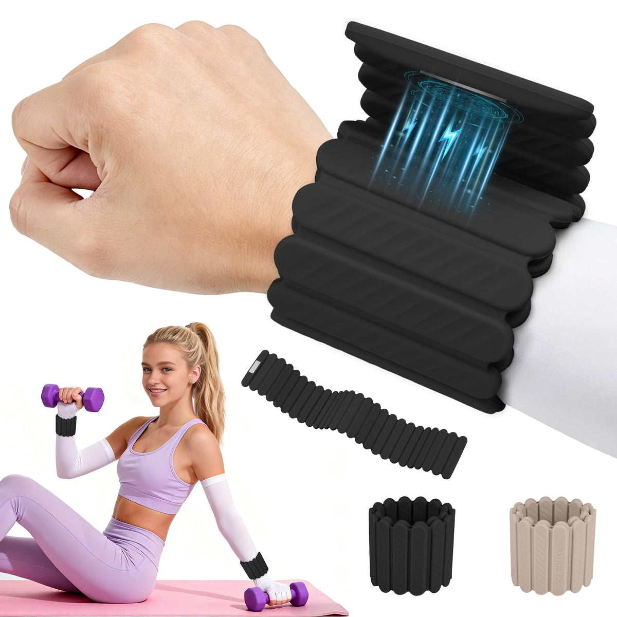 Abahub Wearable Wrist & Ankle Weights Set of 2, Stackable Magnetic Weighted Bracelet for Women, Waterproof Silicone Arm Leg Weights for Home Gym Workout, Walking, Yoga & Pilates - Black, 2.2LB