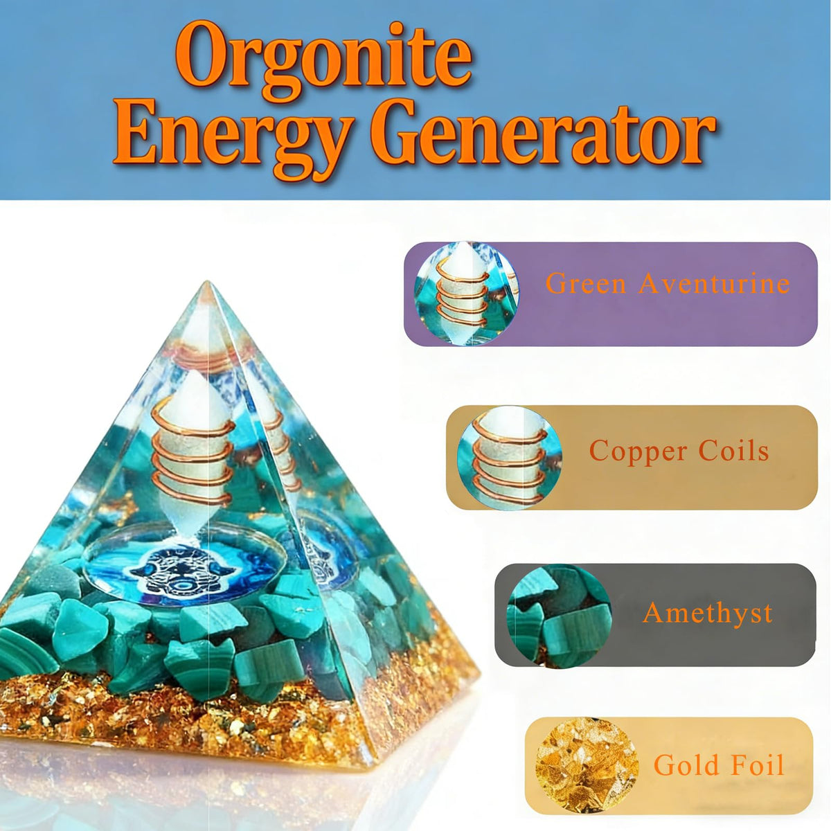 Crystal Column Orgonite Pyramid, Positive Energy Obsidian&Lapis Lazuli Orgone Crystal Healing Pyramid, for Reduce Stress, Balance Chakra,Meditation Attract Luck, Accumulate Wealth&Health (Green)