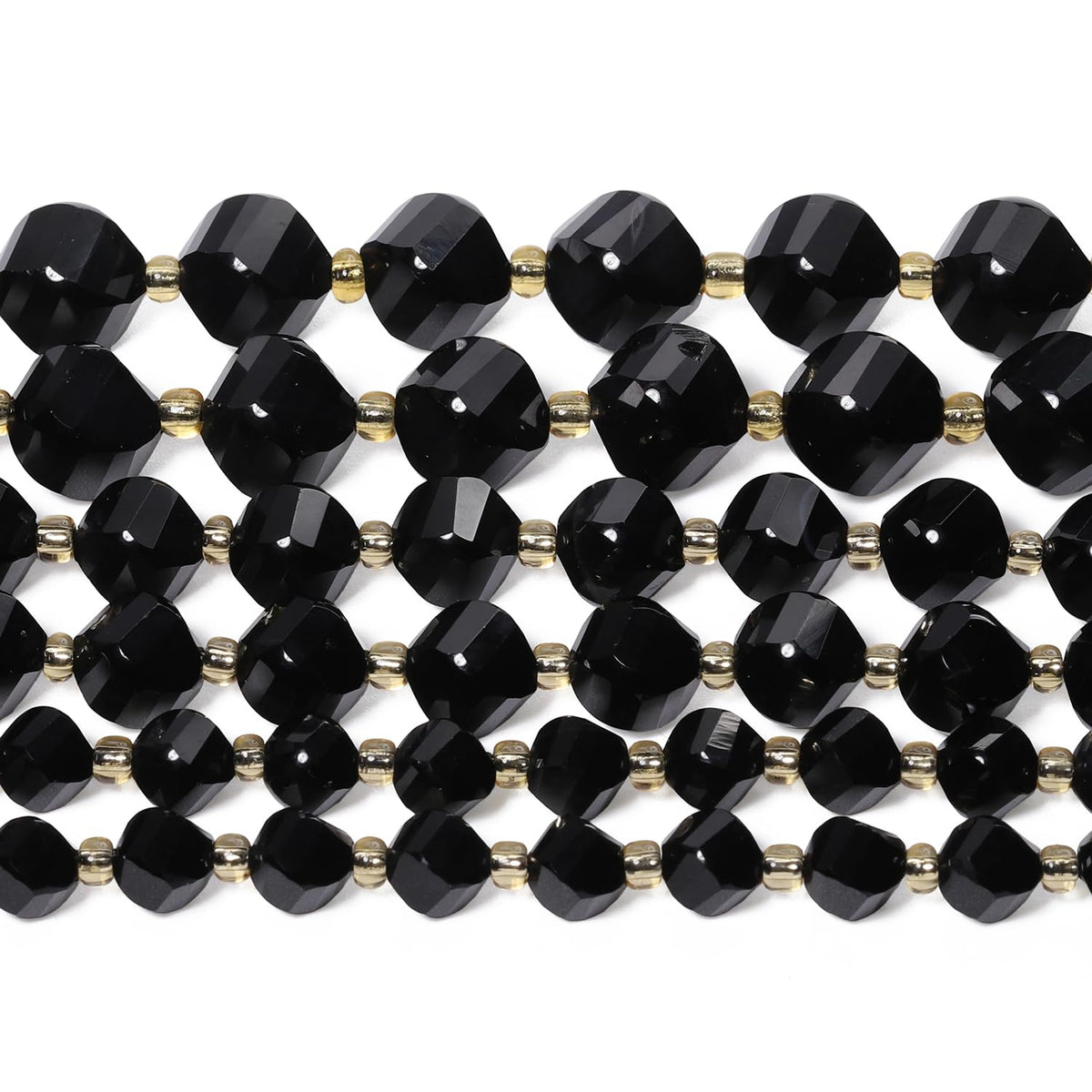 Yochus 42pcs Natural Black Tourmaline Stone Beads for Bracelet，2strands 6mm Facted Twist Loose Gemstone Beads for Jewelry Making DIY Craft Necklace Earring