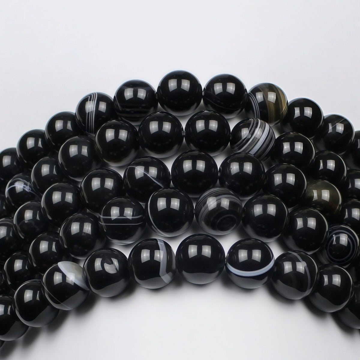 MJDCB Natural Black Striped Agate Round Loose Beads for Jewelry Making DIY Bracelet Necklace (8mm)