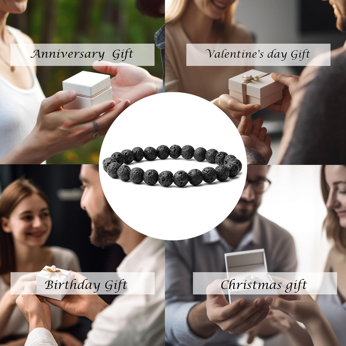 Cryhand Handmade 8mm Beaded Bracelets For Men Protection Bracelet For Women Chakra Feng Shui Stretchy Handmade Lucky Money Stretchy Crystal Bracelets Best Gifts (Lava 3PCS)