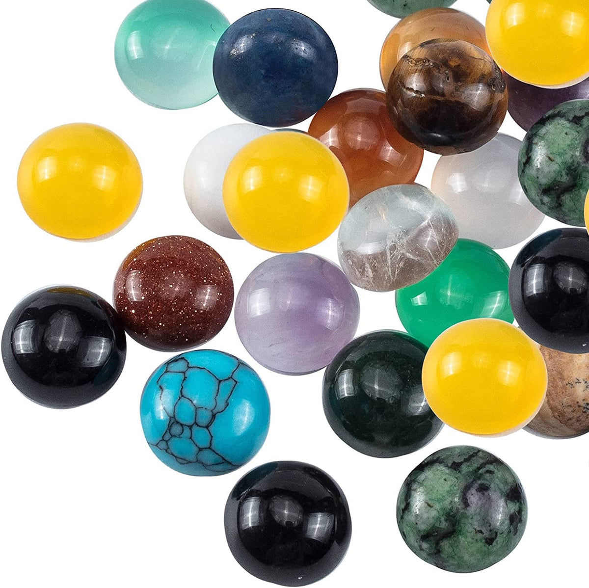 PH PandaHall 46pcs 23 Styles Stone Cabochons 8mm Gemstone Half Round Flatback Gemstones Beads Quartz Chakra Stone Crystal for Earring Necklace Bracelet Jewelry Making
