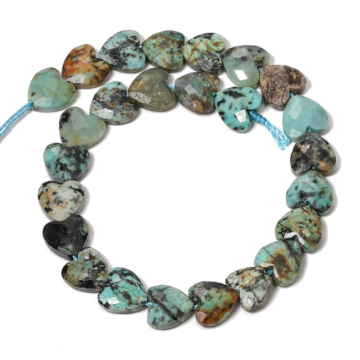 Nitopupu 22pcs Faceted Heart Stone Beads Natural African Turquoise Bead 8mm Crystals and Healing Stones for Jewelry Making Supplies,Friendship Bracelet Kit,Love Gifts