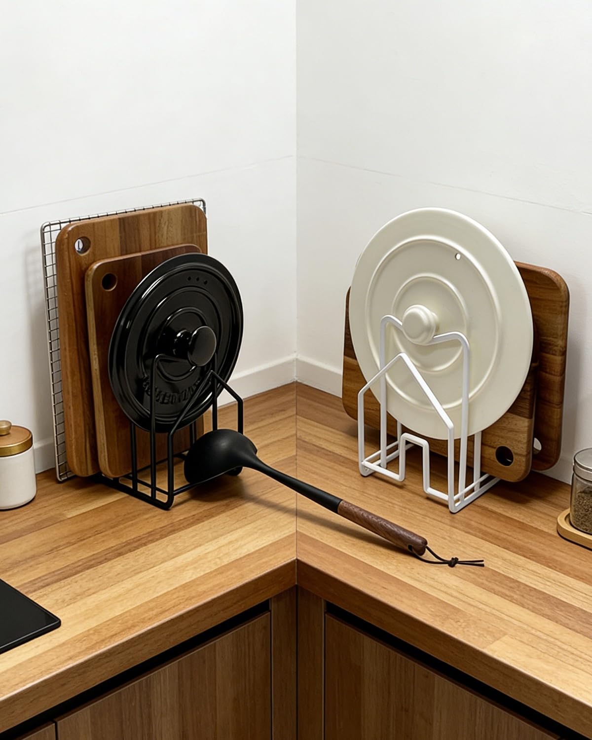 SUNFICON Cutting Board Rack Chopping Board Organizer Stand Holder Kitchen Countertop Pots Pan Lids Rack Organizer Flat Steel 4.92 x 5.7 x 8.47 in. Black