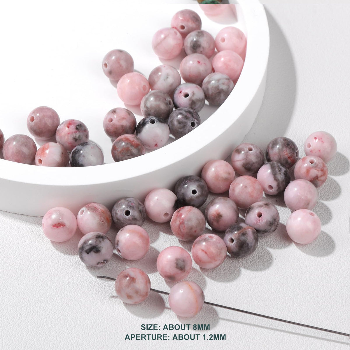 Risyfjew 50PCS 8mm Natural Pink Zebra Jasper Beads Gemstone Round Loose Beads for Jewelry Making Chakra Crystal Stone Beads for Bracelets Necklace Earrings Making Supplies (50pcs/Strand)