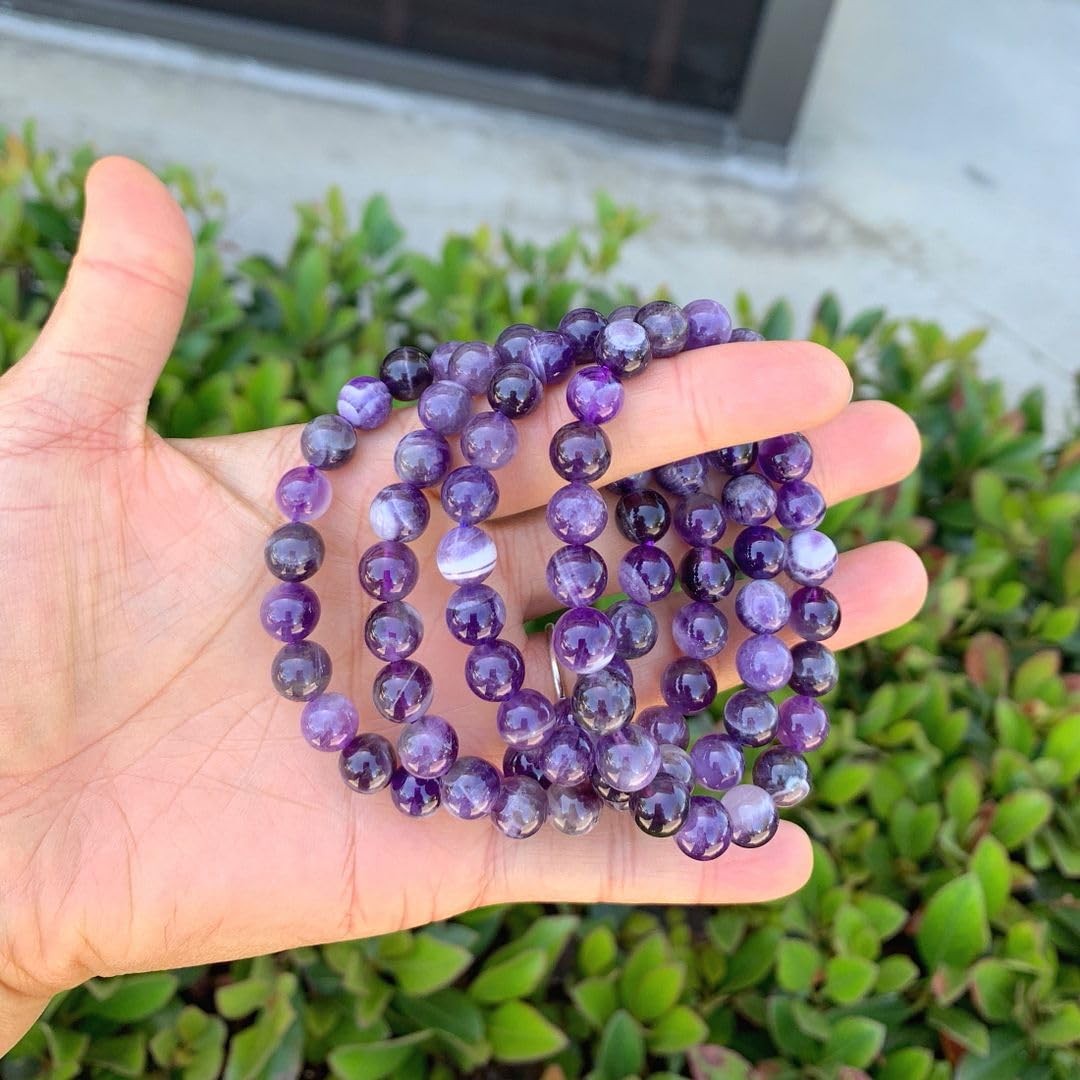 Adabele Real Natural Purple Amethyst Gemstone Beaded Bracelet 7 inch Stretch Chakra Healing Crystal Stone Jewelry Women Mom Gift (Unisex) GB8-16