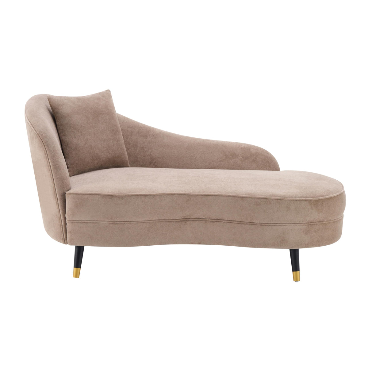 Merax 61" Velvet Curved Chaise Lounge Indoor with Pillow, Mid-Century Modern Upholstered Chaise Lounge Sofa with Left Armrest & Pillows, Wood Leg, Fainting Couch Sleeper Sofa for Living Room, Camel