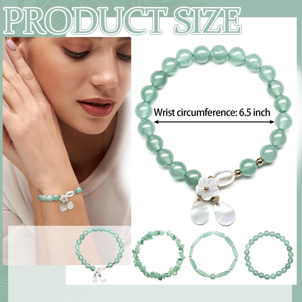 Landical 4 Pcs Jade Bracelet for Women Good Luck Wealth Green Aventurine Bracelet 8 mm Stretch Dongling Jade Beaded Spiritual Gift