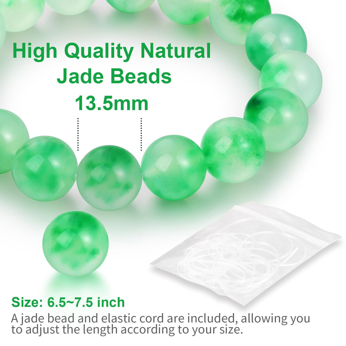 Handmade Natural Jade Beaded Bracelet for Women & Men – Genuine Green/White Jade Gemstone Stretch Bracelet – Lucky Energy Healing Jewelry Gift for Peace, Prosperity & Protection GG