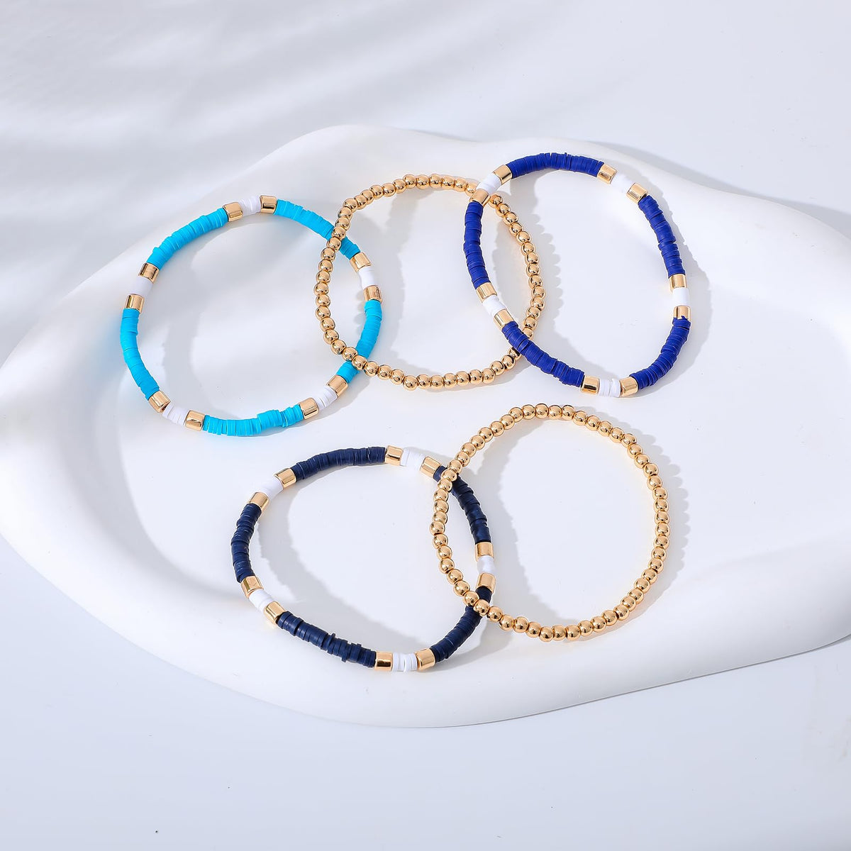 GOOJIDS Surfer Heishi Clay Bead Bracelets for Women Bohemian Stackable Gold Plated Beaded Stretch Bracelets Elastic Layering Friendship Bracelets Set Boho Jewelry