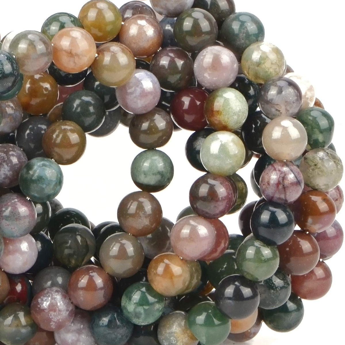 80Pcs Natural Crystal Beads Stone Gemstone Round Loose Energy Healing Beads with Free Crystal Stretch Cord for Jewelry Making (Indian Agate, 10mm)