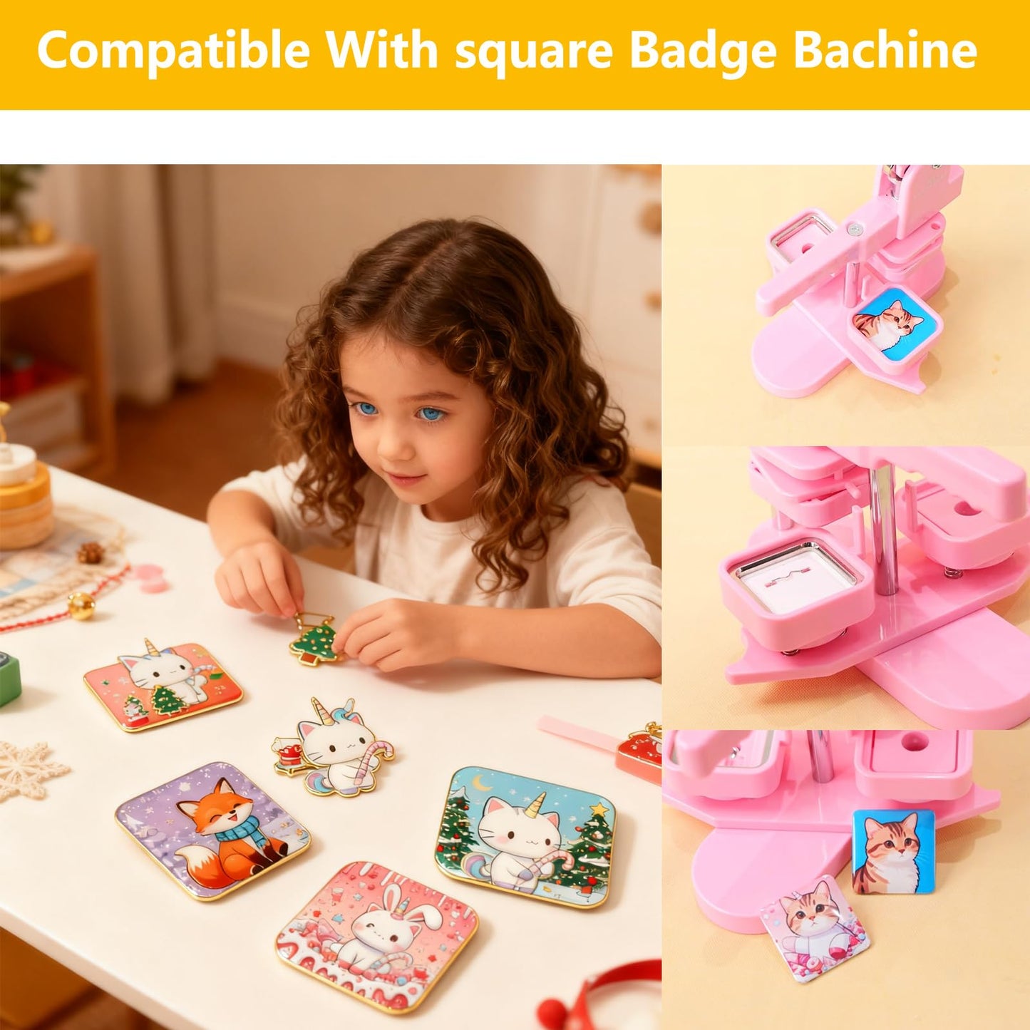 50sets Square Button Parts for Mecolour Square Button Maker Machine 2 * 2inch(50 * 50mm), Metal Button Parts, Includes Metal Cover, Button Back Cover, Clear Film&Blank Paper