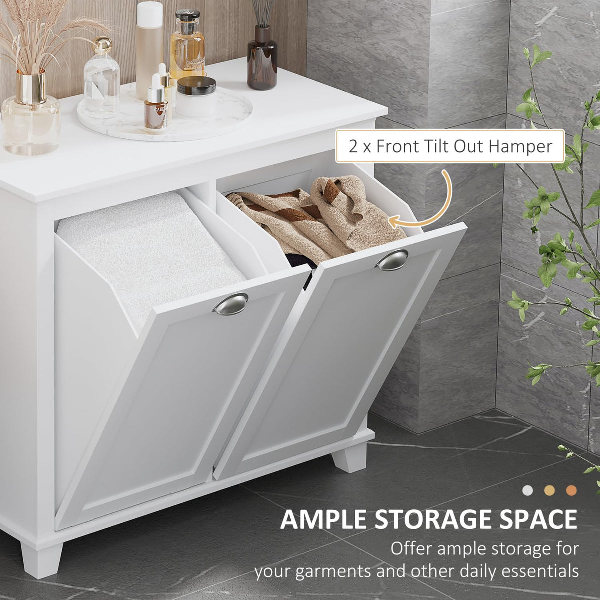 Geelife Tilt-Out Laundry Sorter Bathroom Cabinet, White - MDF White - Front Tilt Out Hamper - Bathroom, Design