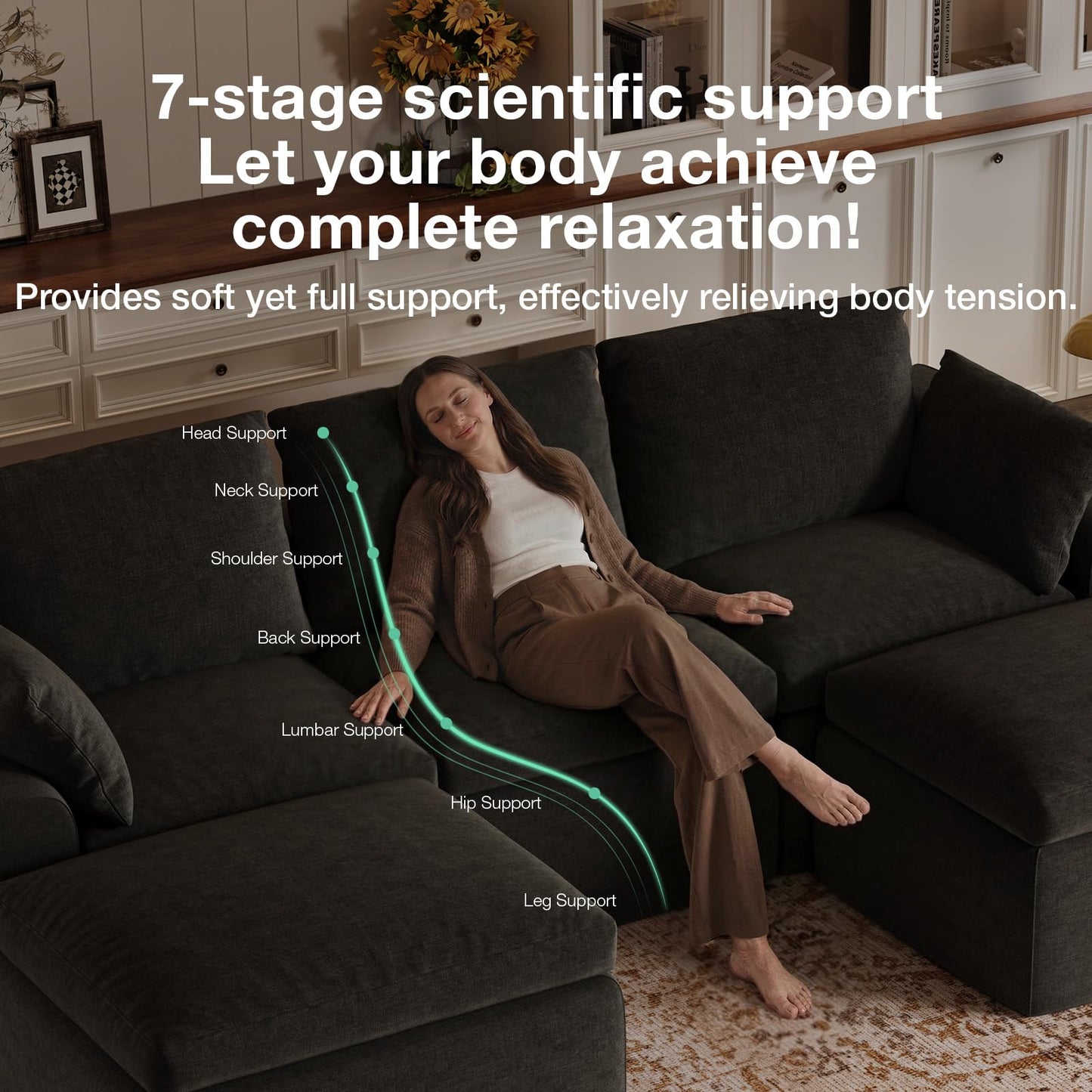 Novilla 104.3" Modular Cloud Couch, Modern Sectional Sofa with Smarts Coil® Support, Chenille Fabric, Upholstered Couch for Living Room Apartments Bedroom, No Assembly, 5 Seater, Dark Grey