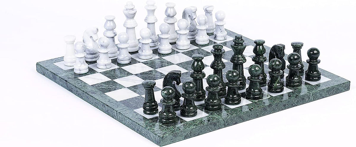 Central Park South Deluxe Marble Chess Set Extra Large King Height 4 1/4"