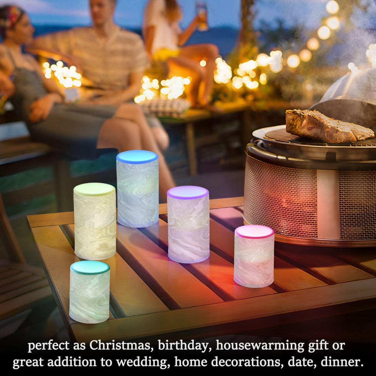 BOENLE Flickering Flameless Candles, Gold Tile Marble LED Candles with Remote Timer, Set of 2 Battery Operated Candle for Valentine Wedding Birthday