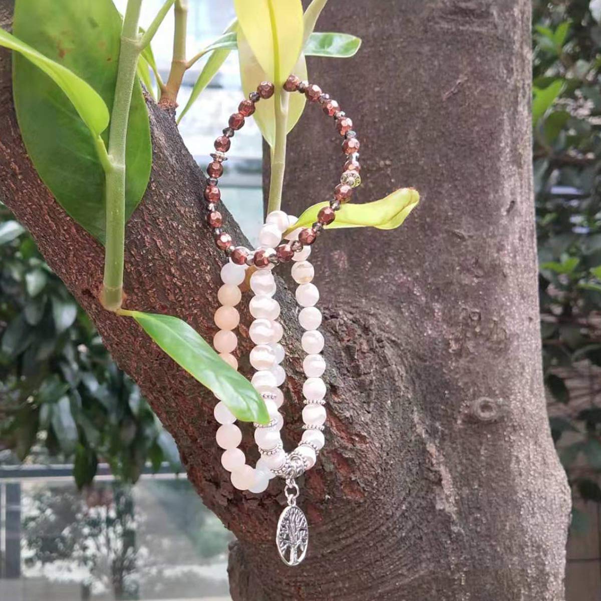 Jardme Healing Crystal Bracelets for Women, 8mm Beaded Natural Stone Stretch Chakra Bracelets Tree of Life Bracelet Jewelry Gifts for Women
